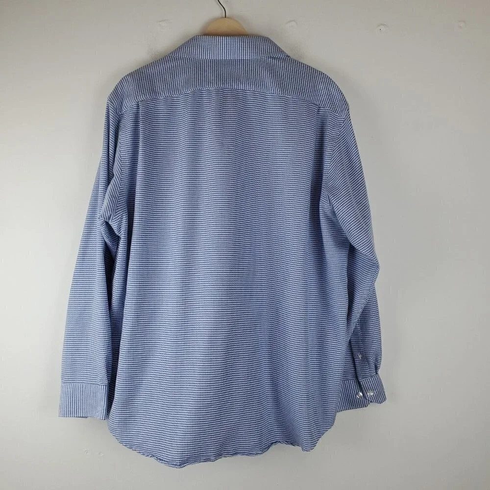 Hart Schaffner Marx Button Up Dress Shirt Mens XL Blue Puppytooth Long‎ Sleeve